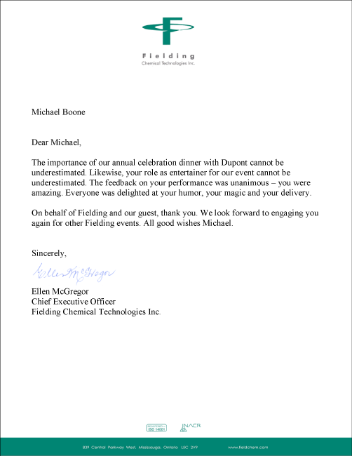 Fielding Chemical Reference Letter For Magician Michael Boone Magician_Michael_Boone_Fielding_Reference_Letter